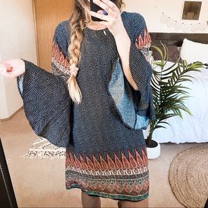 Bohemian Flare Sleeve Mini Dress - Multicolor